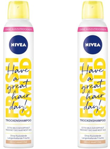 NIVEA Trockenshampoo Fresh & Mild (200 ml), extra mildes Trockenshampoo Spray für helle Haartöne mit angenehmem Duft, Trockenhaarshampoo für sofortige Frische (Packung mit 2)