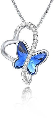 GEORGE · SMITH Collana Farfalla per Donna Ragazze, Collana Ciondolo Cuore Placcata Argento, Gioielli Regali San Valentino Natale per Donne (Blu)