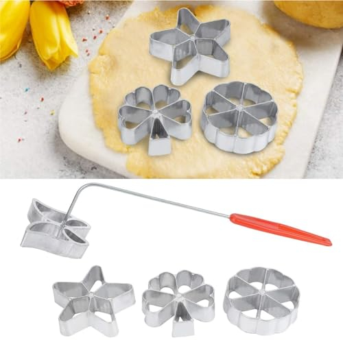 4 piezas Moldes para Buñuelos, Molde de roseta con mango de madera Aleación de Aluminio Buñuelos de Viento Molde Moldes de gofres de Hierro con rosetón de Flores