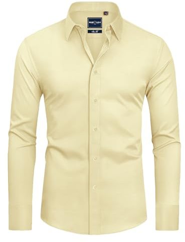 DEMEANOR Mens Dress Shirts Long Sleeve Dress Shirts for Men Slim fit Shirt Mens Casual Shirts Non-Iron Men Formal Shirts Light Yellow