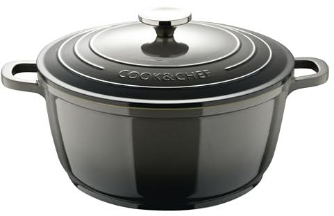 BERGNER E Xcalibur Grey - Cancerol with 28 cm Lid - Melted Aluminium - Inner Cream Cating - Grey Colour - Induction Point - Punto - Induction - Stainless Steel