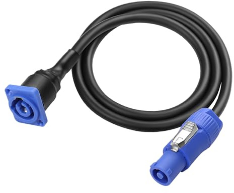 XMSJSIY D-Type Powercon Input Panel Mount to Male Power Cable 1M/3.28FT | 3 Pin AC Powercon D-Type Panel Mount Socket to Plug Power Extension Cable for LED Screen Head Light, Stage Light Power