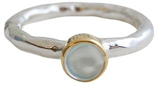 Ring aus Sterlingsilber mit blauem Topas und gemischten Metallen Natürlicher Edelstein - Geburtstagsgeschenk - Weihnachtsgeschenk - Handgefertigte Geschenkideen für Frauen (US Size 7 / Diameter 17.3)