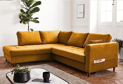 Lisa Design Anna – Ecksofa mit Schlaffunktion – 5-Sitzer – moderner Stil – Links Gelb