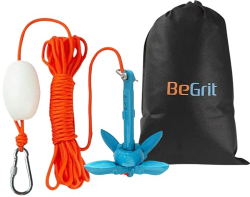 BeGrit Kayak Anchor 1.5 lb Small Boat Anchor Kit Folding Grapnel Anchor Carbon Steel for Canoe Jet Ski SUP & Paddle Board with 32.8 ft Anchor Tow Rope Carrying Bag(Blue)