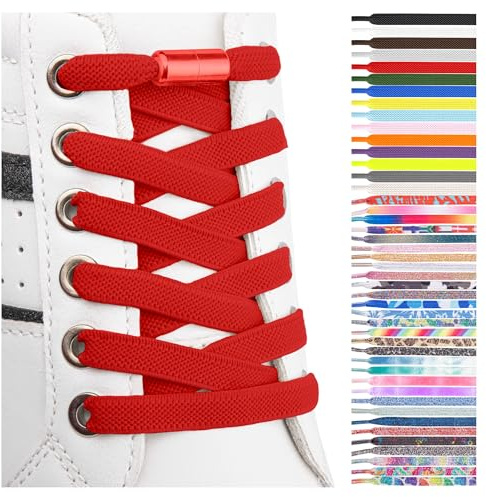 SULPO 2 Paires Lacets élastique plats - attache rapide - Lacets colorés à fermeture rapide - Lacets élastiques pour chaussures - Caoutchouc - Lacets - Lacets enfants & adultes pour baskets
