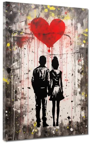 Liebespaar Leinwandbild Abstrakt Street Art Wandbild Kunstdruck XL Deko Größe 60x80x2cm