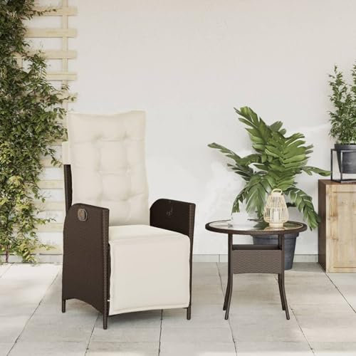 Homgoday Gartensessel mit Fußteil Gartenstühle Gartenstuhl mit Liegefunktion Rattansessel Rattanstühle Balkonstühle Relaxsessel Verstellbar Rückenlehne Gartenmöbel Braun Poly Rattan