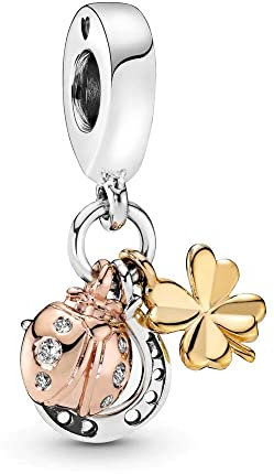 Wedanor Charme Hufeisen, Klee Marienkäfer Dangle Charms-Anhänger 925 Sterling Silber Charm Bead Pendant für Europäische Armbänder und Halsketten