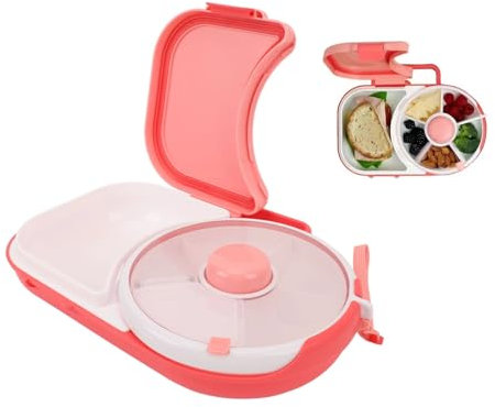 Cuifati Fiambrera para Niños con Tapa Giratoria Pequeña para Aperitivos, Paquete de Caja para Aperitivos con Correa de Mano, Contenedor de Almuerzo Reutilizable Estilo 2 en 1, 5