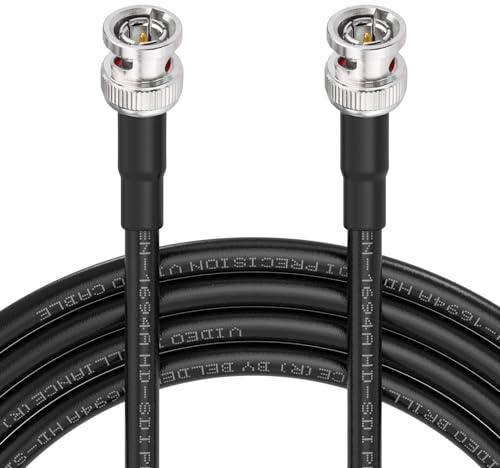 Superbat Cable SDI 3G/6G/12G 1m BNC Macho a Macho 75 Ohm Belden 1694A Negro | 18 AWG, Soportar 12G-SDI (Dual-Link)/ 1080p/ 4K, Grado Radiodifusión, para Cámara/ Convertidor SDI/ Sistema Seguridad