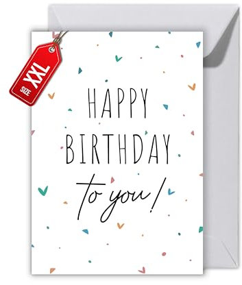 WBdesignz Geburtstagskarte mit Umschlag - Bunte Karte Happy Birthday To You - Karte zum Geburtstag (XXL DIN A4)