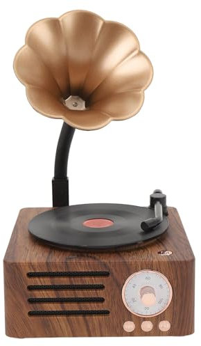 Altoparlante Bluetooth retrò, 3 in 1 Aux e Radio Grammofono Vintage Giradischi Giradischi con Corno in Rame, Altoparlanti Stereo per L'arredamento della Scrivania Dell'ufficio