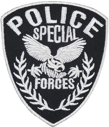 Police Special Forces Aufnäher zum aufbügeln oder aufnähen Bügelbild Aufbügler für Kleidung gestickter Bügelpatch Applikation USA Karneval Fasching Kostüm Patch Größe 7,0 x 8,2 cm