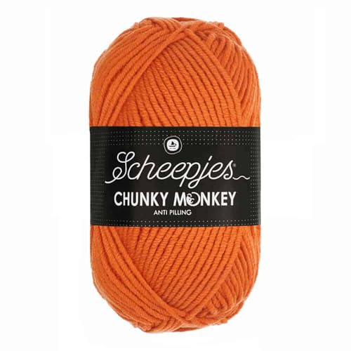 Scheepjes Chunky Monkey Aran Weight Yarn | 100g Ball | Anti-Pilling Acrylic | Soft & Hypoallergenic for Knitting and Crochet Blankets, Toys & Garments (1711 Deep Orange)