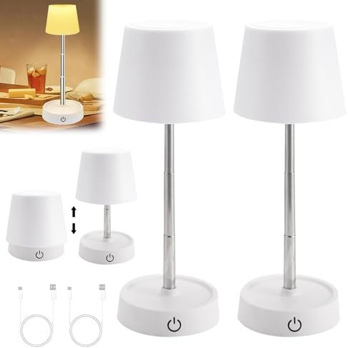 Dhqkqg Lampada da tavolo a LED senza fili, 2 lampade da tavolo a LED ricaricabili, con batteria USB, dimmerabile, senza fili, per comodino, camera da letto, soggiorno (A)