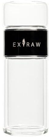 Extraw 300ml Glas Teeflasche mit Sieb – Doppelwandige Isolierflasche für Heiße & Kalte Getränke | Auslaufsichere Thermosflasche mit Edelstahl-Deckel & Teesieb | BPA-freies Borosilikatglas (Schwarz)