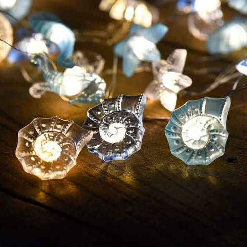 Sunshine Smile Meerestiere Lichterkette - 2M 20LED Muschel für Kinderzimmer, Batterie Meer, Fenster Innen