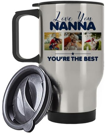 Giftme Personalised Photo, Love You Nanna You’RE The Best, Insulated Travel Mug, Tea, Coffee Mug. (Silver)