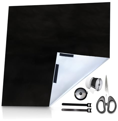 Ohne Bohren Fenster Verdunkelung Set,3m x 1,45m 100% Lichtundurchlässig Verdunklungsstoff mit Klett & Kabelbinder Schere Maßband Schwarz Fenster Verdunklungsfolie Tragbare Dachfenster Verdunkelung