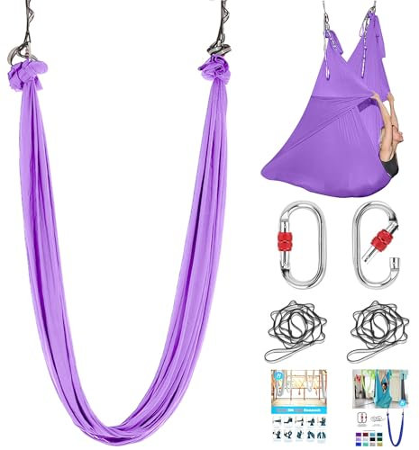 ZYOSJK 5.5 Yards Aerial Silk Swing Outdoor Hammock Aerial Yoga Swing For Adults,Aerial Yoga Hammocks for outside,Aerial Silks For Gymnastics (Light Purple)