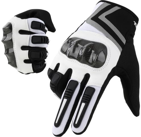 WTACTFUL Motorcycle Gloves for Men Women, Dirt Bike Gloves Full Finger Touchscreen Breathable for Riding Motocross Road Racing Cycling Mountain Bike Bicycle Off-Road MTB ATV Summer White M