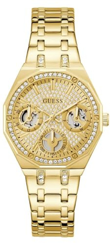 Guess Women's Quinn Watch with Date Display, Cubic Zirconia, Gold Stainless Steel Bracelet, Mineral Glass, Gold Dial, 5 Bar, Case Diameter: 36 mm, GW0988L2