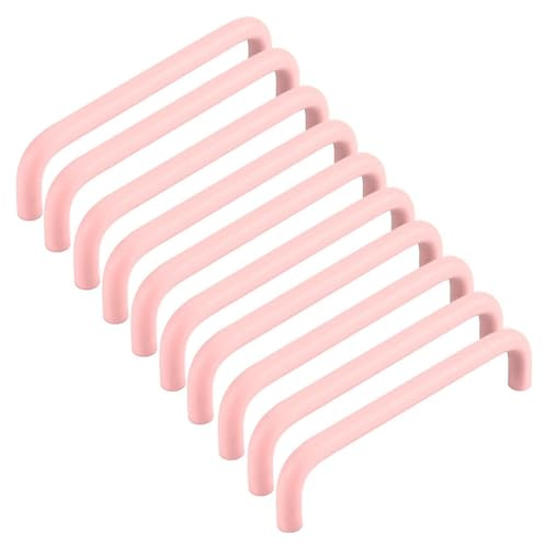 JosuE 10 Pcs Kitchen Cabinet Handles Colourful Cabinet Knobs Cupboard Handles Furniture Pull Aluminium Door Handles Drawer Knobs for Drawer Wardrobe Children's Room Furniture (Pink,Pitch:128mm)