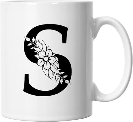 Floral Letter S Mug, Floral Alphabet Letter S Mug