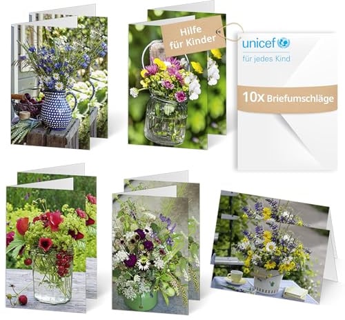 Unicef Blumenkarten Gepflückte Sträuße | 10 Klappkarten mit Umschlägen | Helfen Sie Kindern in Not: FSC-Papier, 10 Karten mit Umschlägen (17,5 x 11,7 cm) – Grußkarten mit Blumenmotiven