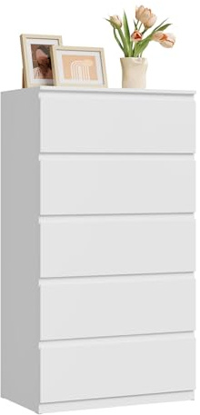 WOLTU Kommode weiß mit 5 Schubladen, Moderner Schubladenschrank | für Wohnzimmer Schlafzimmer, 60x110x37 cm