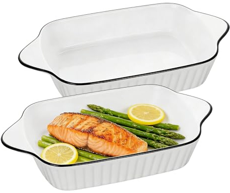 Baking Dishes set of 2, 10.5in Rectangular Bakeware with Handles | Lasagna Baking Dish, Shepherds Pie Bakeware, Oven Safe & Microwave Safe for Baking, Roasting, Storing(Rectangular - 2 Pack)