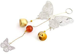 lachineuse - Carillon à Vent Papillon - Carillon Extérieur en Bois & Métal - Carillon Métallique avec Clochettes - Coloris Blanc & Doré - Idéal pour Extérieur, Intérieur, Jardin - Ambiance Asie Chine