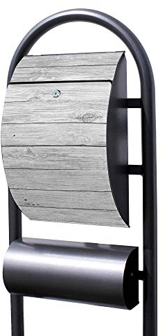 Banjado® Stand Briefkasten in Hammerschlag-Optik in Größe 150x47x22cm mit Motiv Weiß Gebeizt - Briefkasten mit Standfuß/Postkasten freistehend als Standbriefkasten mit Zeitungsfach
