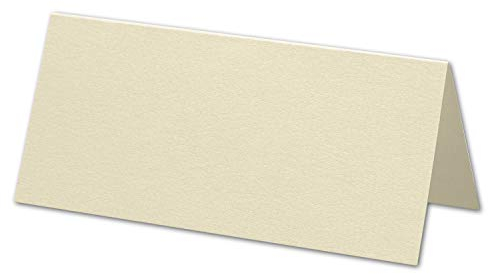 ARTOZ 50x Tischkarten - Chamois (Creme) - 45 x 100 mm blanko Platz-Kärtchen - Faltkarten für festliche Tafel - Tischdekoration - 220 g/m² gerippt
