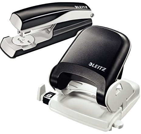 Leitz 55020095 Nexxt Büroheftgerät (Metall, 30 Blatt) schwarz + Leitz 5005 Bürolocher schwarz