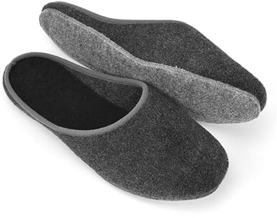 Pantoffelmann Filzpantoffeln mit Filzsohle I Anthrazit I Größe 40/41 I Atmungsaktive & bequeme Filzhausschuhe für Damen & Herren I Stilvolle & warme Hausschuhe