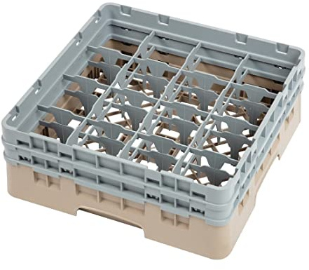 Cambro Camrack 16 Compartment Glass Rack Beige - Max Height 133mm | Open profile design ensures thorough washing and quick drying, with sturdy walls protecting glassware during transit.