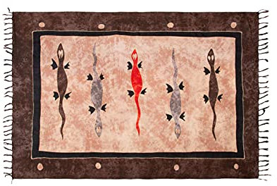 Sarong Pareo Wickelrock Strandtuch Tuch Wickeltuch Handtuch Gratis Schnalle Schließe (Beige Gecko C-G5)