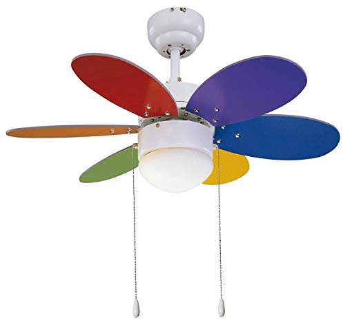 Sulion VT 30 6P Rainbow Multimate - Ventilador de 76 cm diametro, Blanco/Multicolor Brillo/Mate