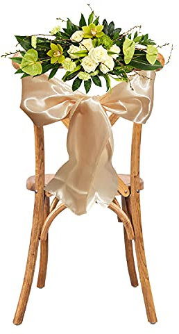 WedDecor Champagne Gold Satin Sash Ribbon Fuller Bow for Bridal Wedding Birthday Engagement Reception Party Banquet Event Dining Chair Decoration -7 x 108 (18 x 274cm) - 50pcs