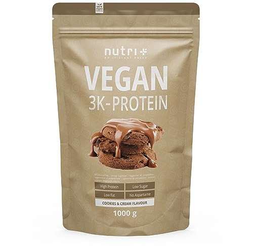 Nutri + Protein Powder Cookies & Cream 1kg - 79% de protéines - Nutri-Plus Shape & Shake 3k protéines en poudre pour renforcement musculaire - Protéine végétalienne