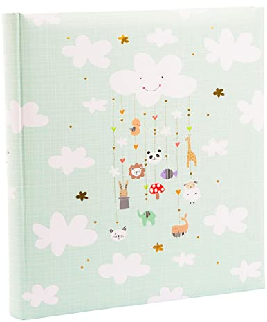 goldbuch 15 453 Babyalbum Mobile Boy, Babybuch 30 x 31 x 4 cm, Fotoalbum mit 58 weißen Blankoseiten und 4 illustrierten Seiten, Einband aus Kunstdruck mit Goldprägung, Album Jungs, Fotobuch Hellblau