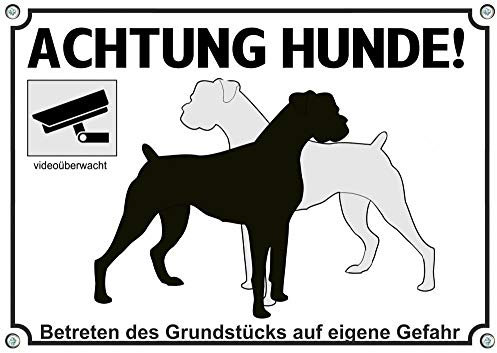 Petsigns Hundeschild Warnschild Deutscher Boxer - wetterfest + Videoüberwachung, DIN A4