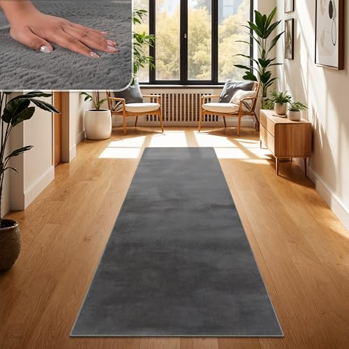 Paco Home Teppich Wohnzimmer Kunstfell weich waschbar modern elegant pflegeleicht Felloptik Uni Seidenglanz flauschig Hochflor, Grösse:80x150 cm, Farbe:Anthrazit