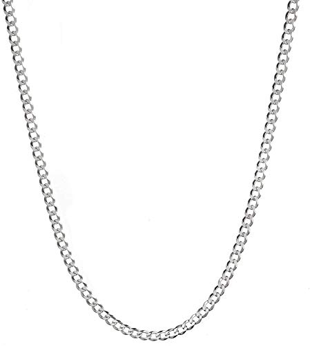 VONALA 3mm 925 Sterling Silver Cuban Curb Link Chain Necklace Silver Chain for Men Women Boys (Silver, 22)