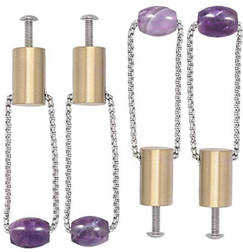 KYEYGWO 4 Stück Heilung Kristall Schubladengriff mit Kette, Amethyst Edelstein Perlen Möbelgriff für Küche Schlafzimmer Garderobe Kommoden, Kupfer Schrankgriff zum Hausdekoration