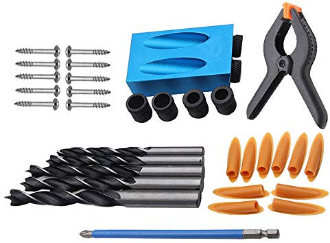 NUZAMAS Hole Drilling Guide Set, 15 Degree Angle Locator Bits, Hole Jig Woodwork Guide Clamp Locator Set Kit Woodworking Hand Tools