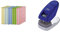 PLUS Japan, Zero Max Platzsparordner farbig sortiert, 10er Pack (1 x 10 Ordner) & Klammerloser Hefter Schreibtischmodell in Blau, Heftleistung 10 Blatt, 1er Pack (1 x 1 Hefter)