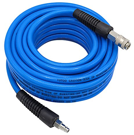 YOTOO PVC Air Compressor Hose, 3/8 x50' PVC Air Hose, 15m Long 10mm ID X 14mm OD with Bend Restrictors, 1/4 Europe Quick Coupler and Plug, Blue